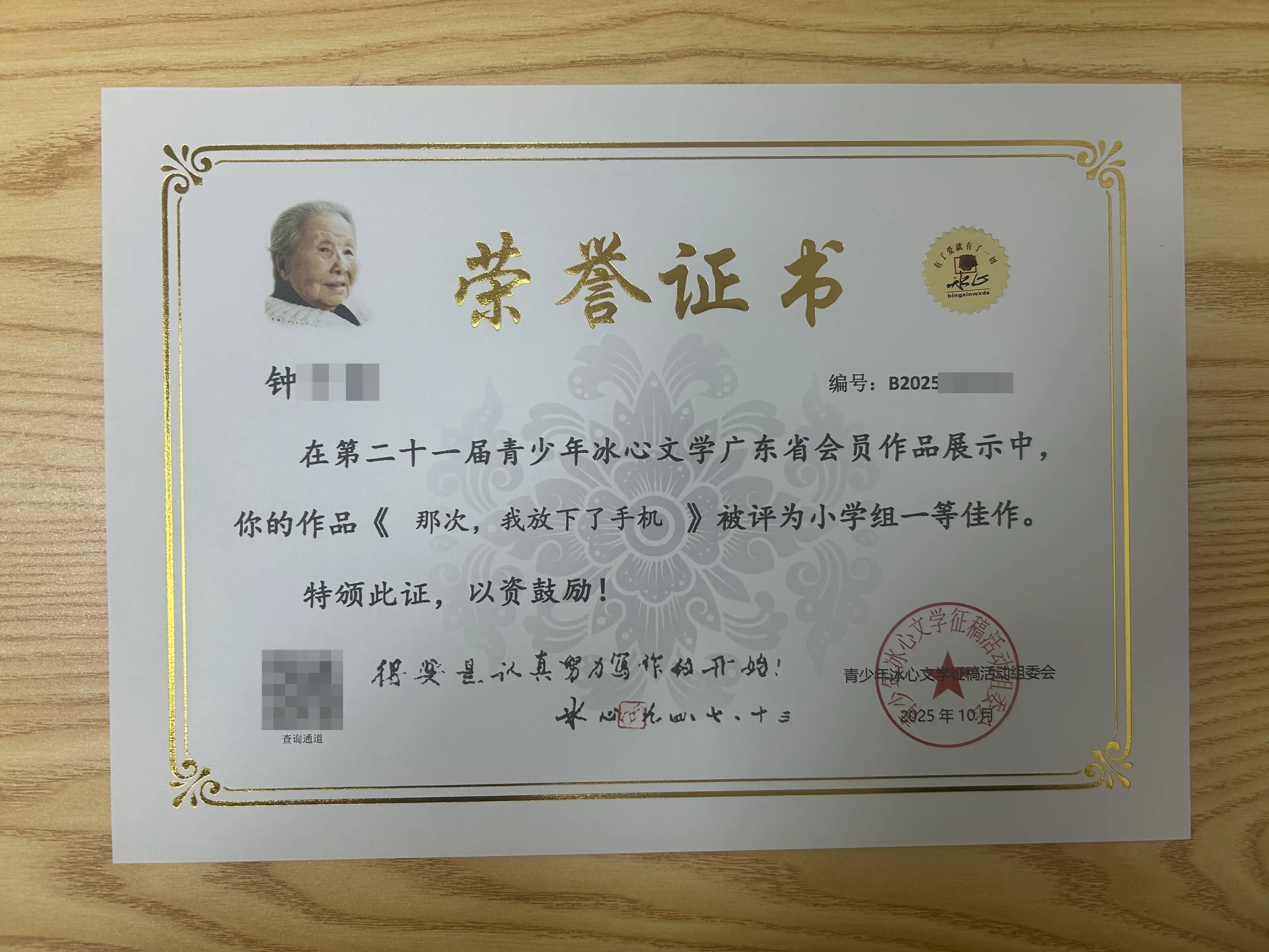 钟同学-冰心杯小学组一等佳作